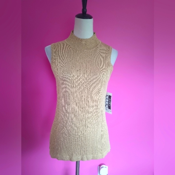 Vintage Anna Gray Metallic Gold Mock Neck Top (NWT!!) - Picture 1 of 7